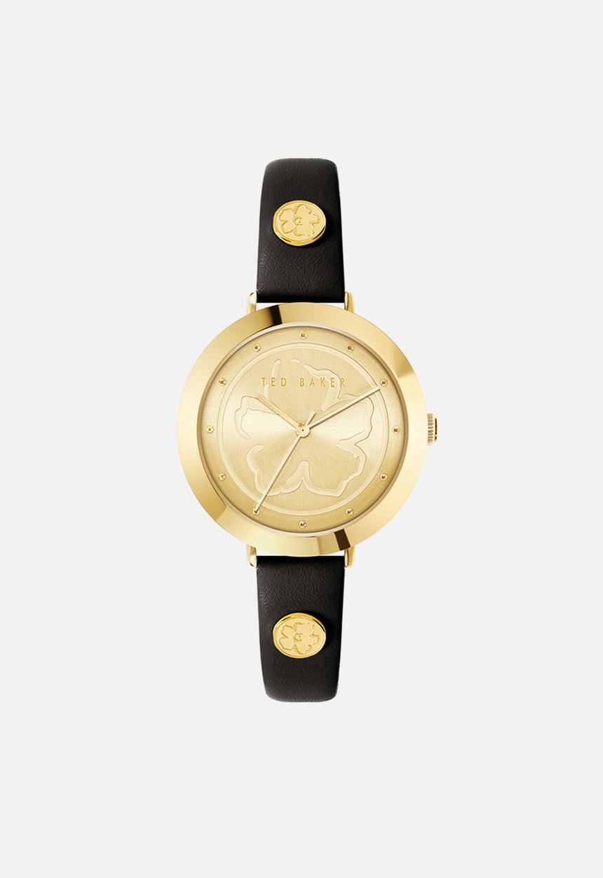 Ted Baker - Sst yellow-gold case gold sunray dialblack leather strap