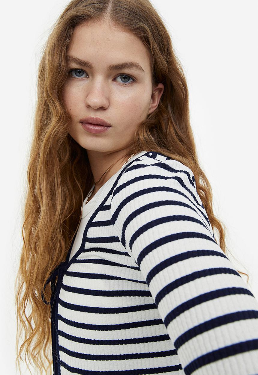 H&M - Tie-front cardigan - black white striped 