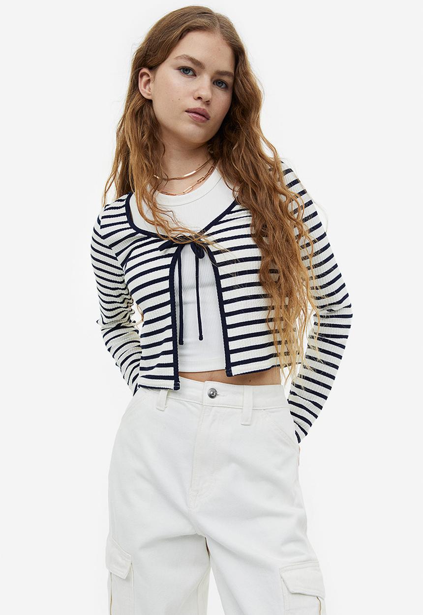 H&M - Tie-front cardigan - black white striped 