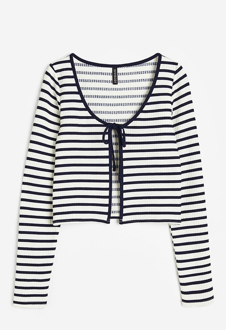 H&M - Tie-front cardigan - black white striped 
