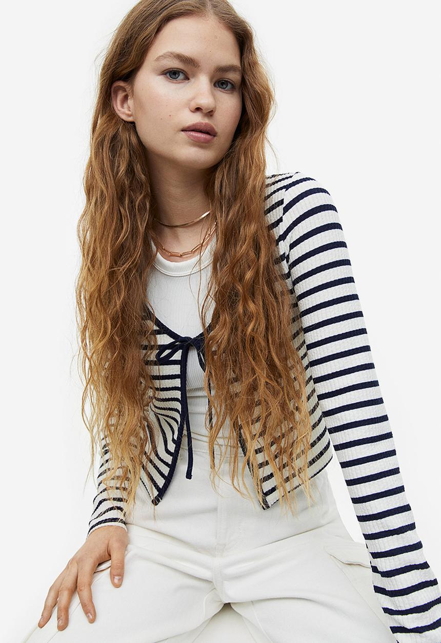 H&M - Tie-front cardigan - black white striped 