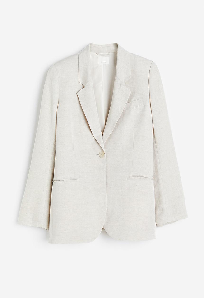 H&M - Single-breasted linen-blend blazer - natural white 