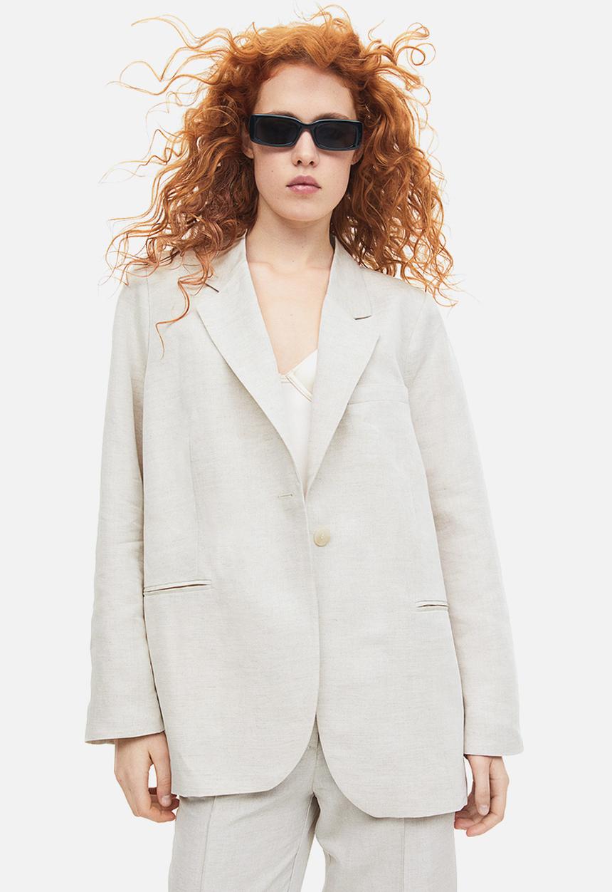H&M - Single-breasted linen-blend blazer - natural white 