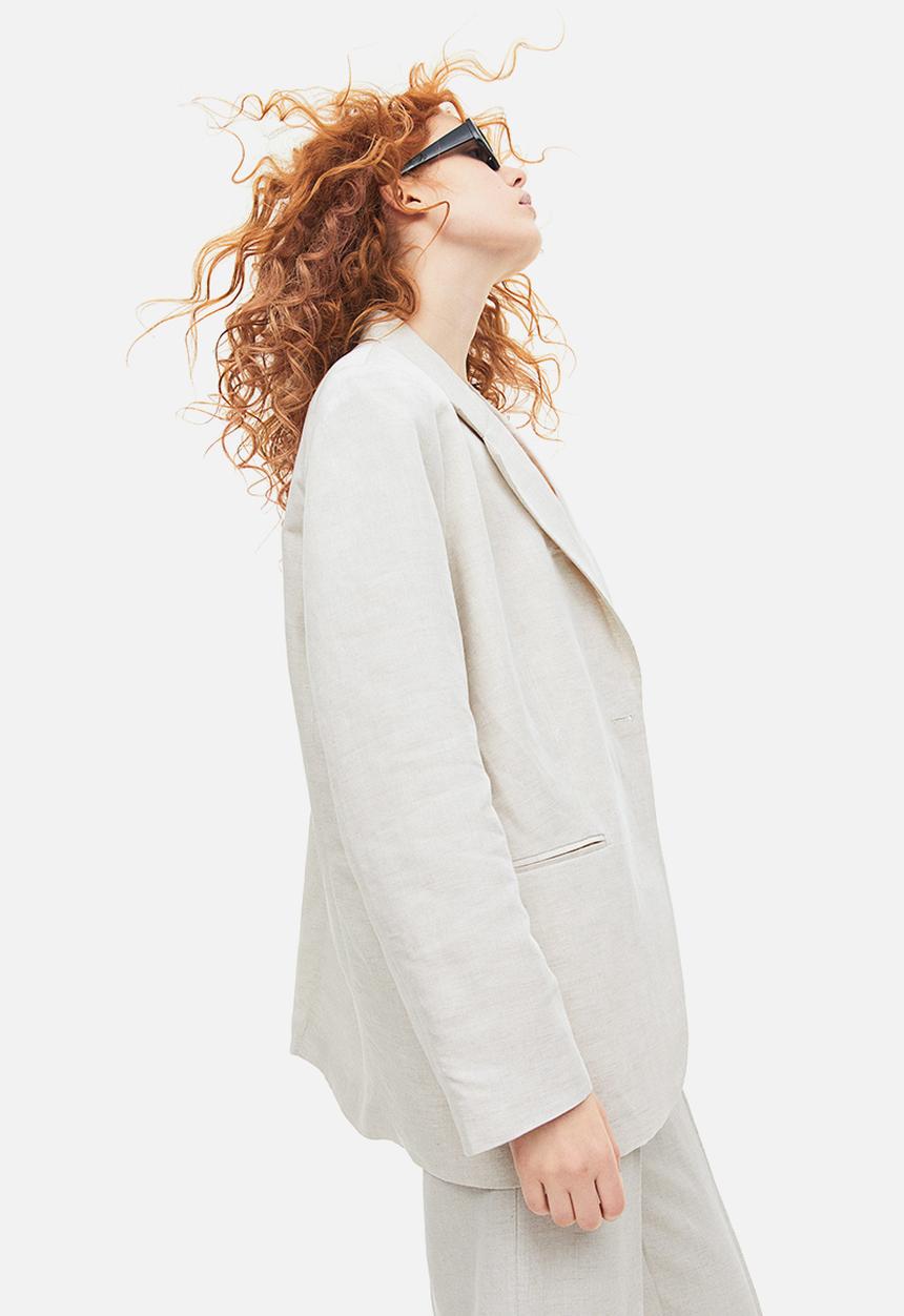 H&M - Single-breasted linen-blend blazer - natural white 