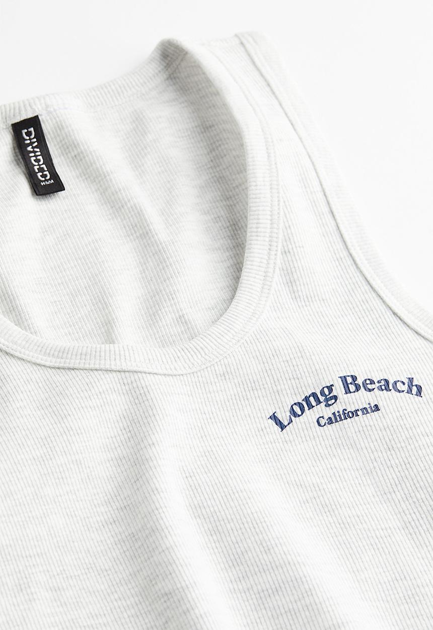 H&M - Ribbed cotton vest top - light grey marl long beach