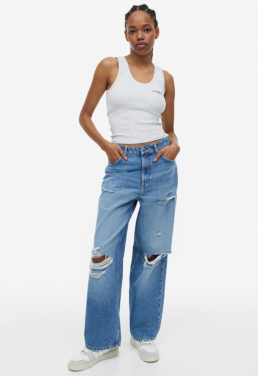 H&M - Ribbed cotton vest top - light grey marl long beach