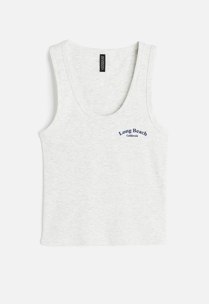 H&M - Ribbed cotton vest top - light grey marl long beach