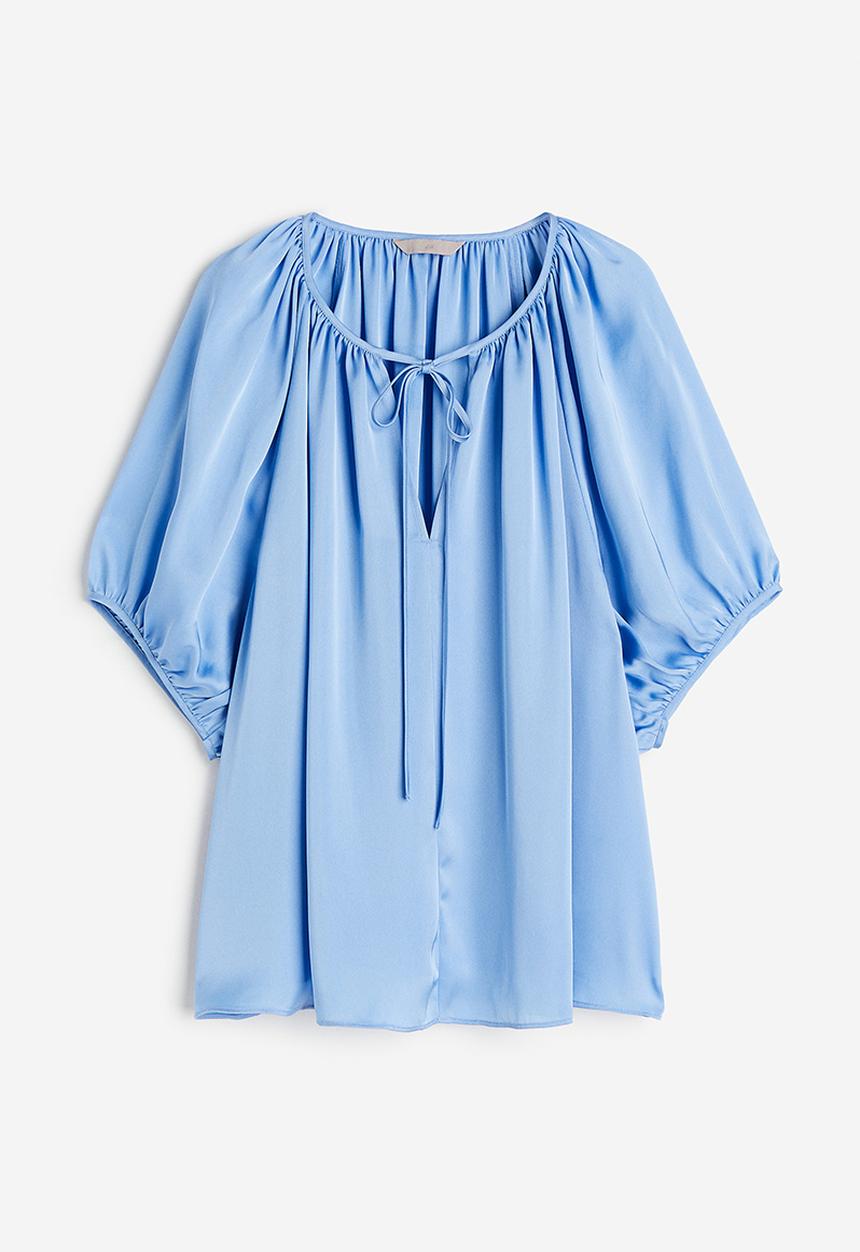 H&M - Oversized tie-top blouse - light blue 
