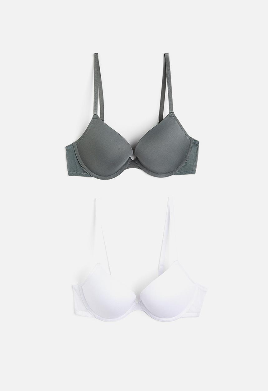 H&M - 2-pack microfibre push-up bras - grey,white