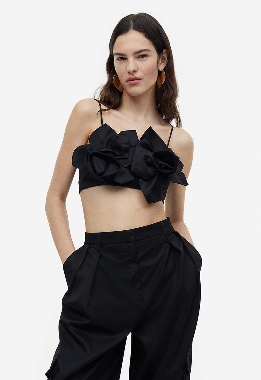 H&M - Satin crop top - black