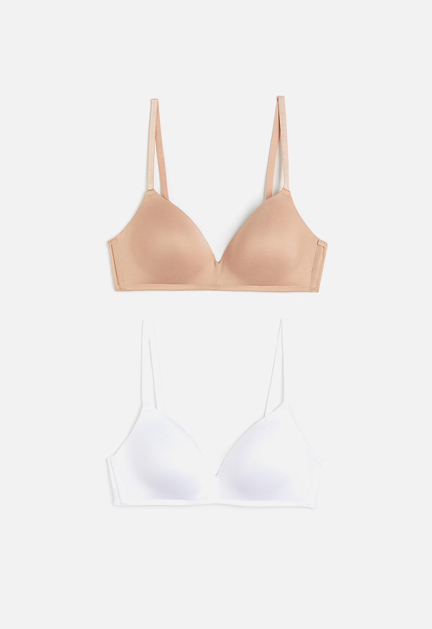 H&M - 2-pack padded microfibre bras - beige & white