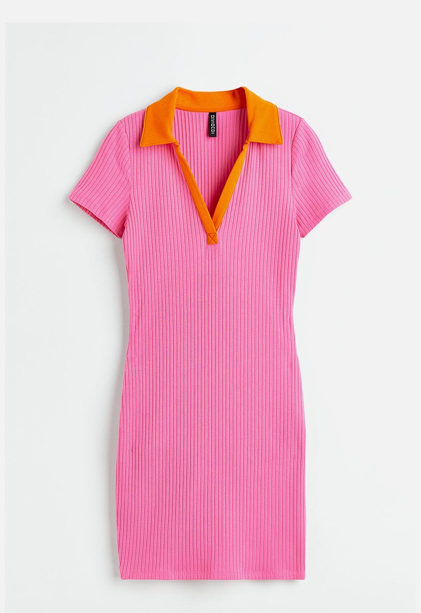 H&M - Collared jersey dress - pink  & orange 
