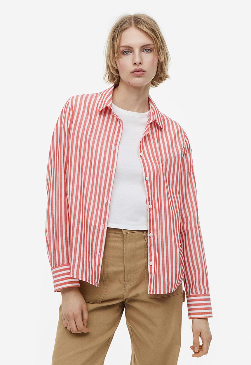 H&M - Cotton shirt - white & red