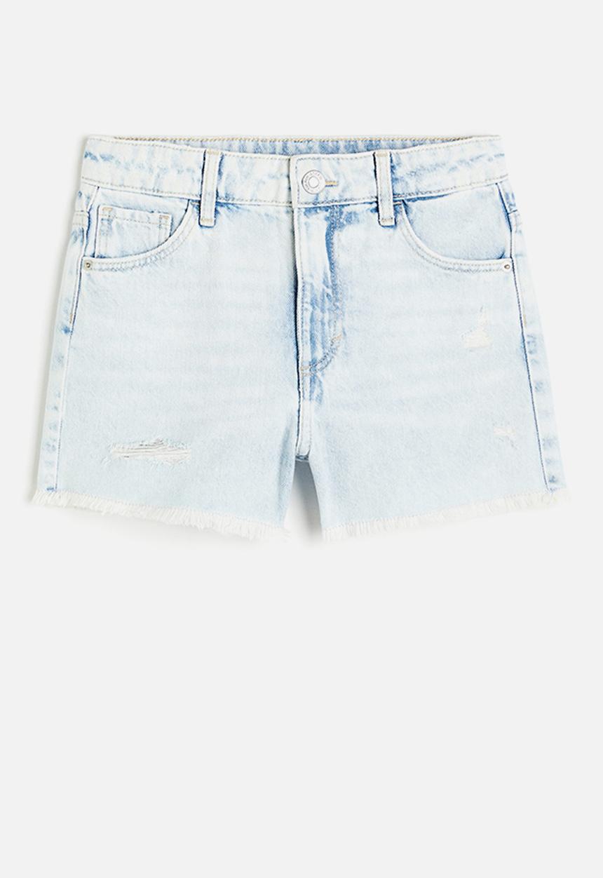 H&M - Relaxed fit high denim shorts - light denim blue