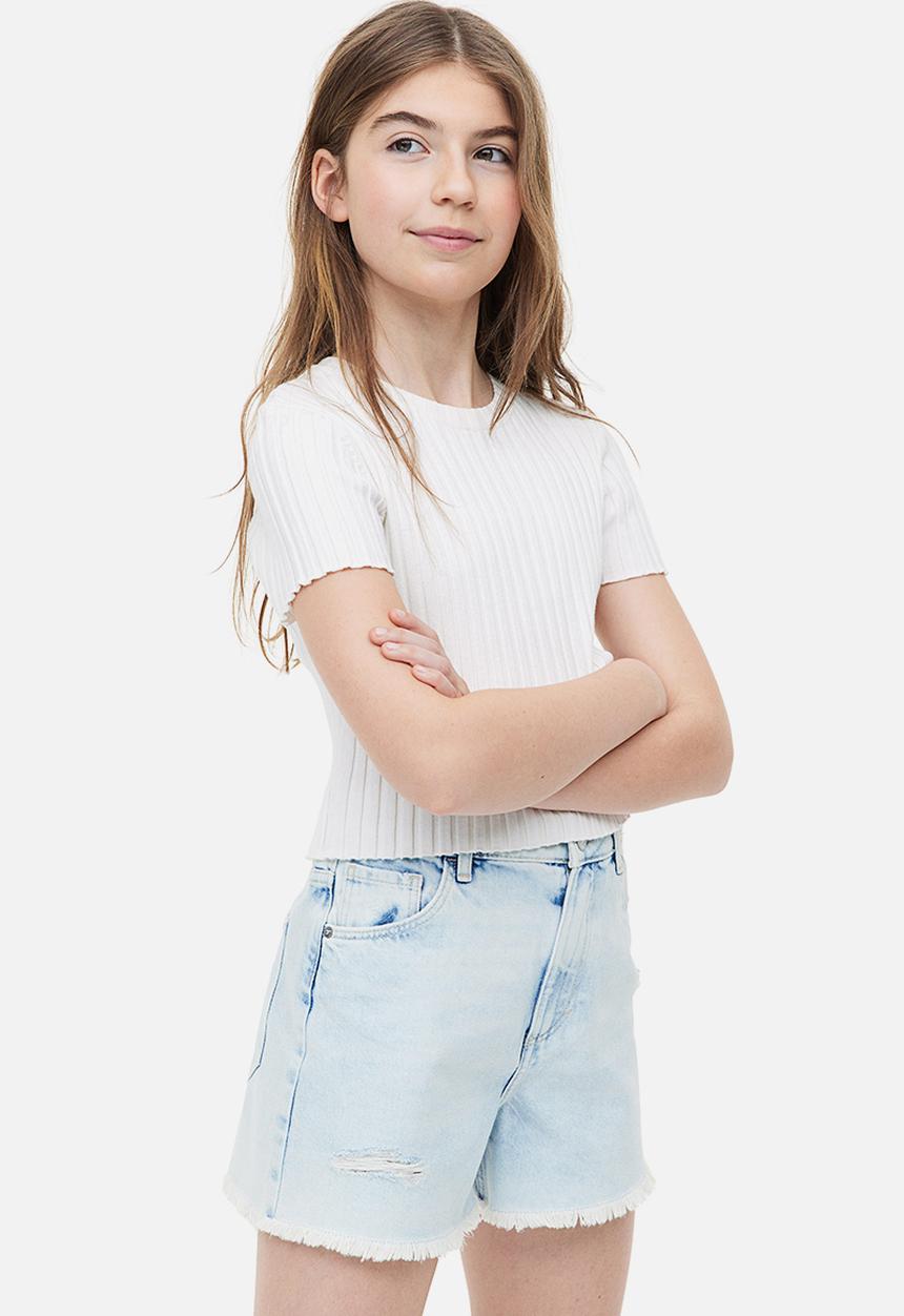 H&M - Relaxed fit high denim shorts - light denim blue