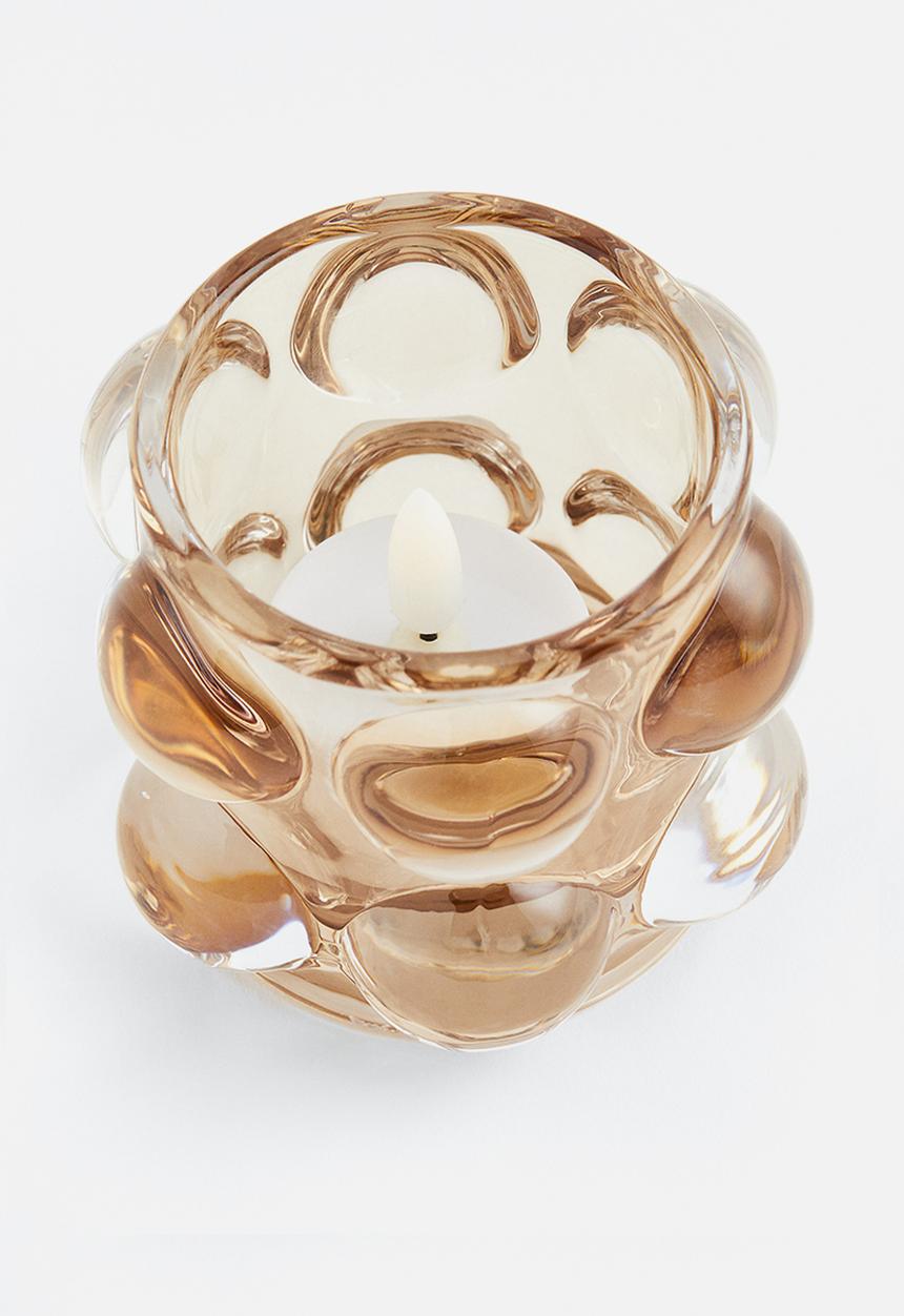 H&M - Bubbled glass tealight holder - beige