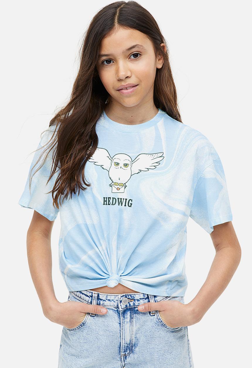 H&M - Tie-hem t-shirt - light blue/harry potter