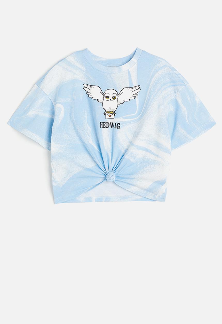H&M - Tie-hem t-shirt - light blue/harry potter