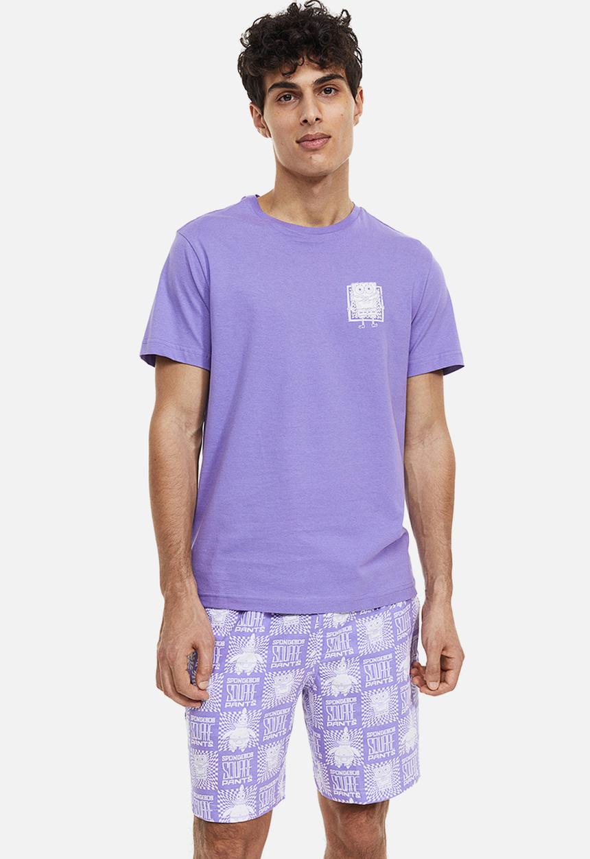 H&M - Regular fit pyjama t-shirt and shorts - purple spongebob