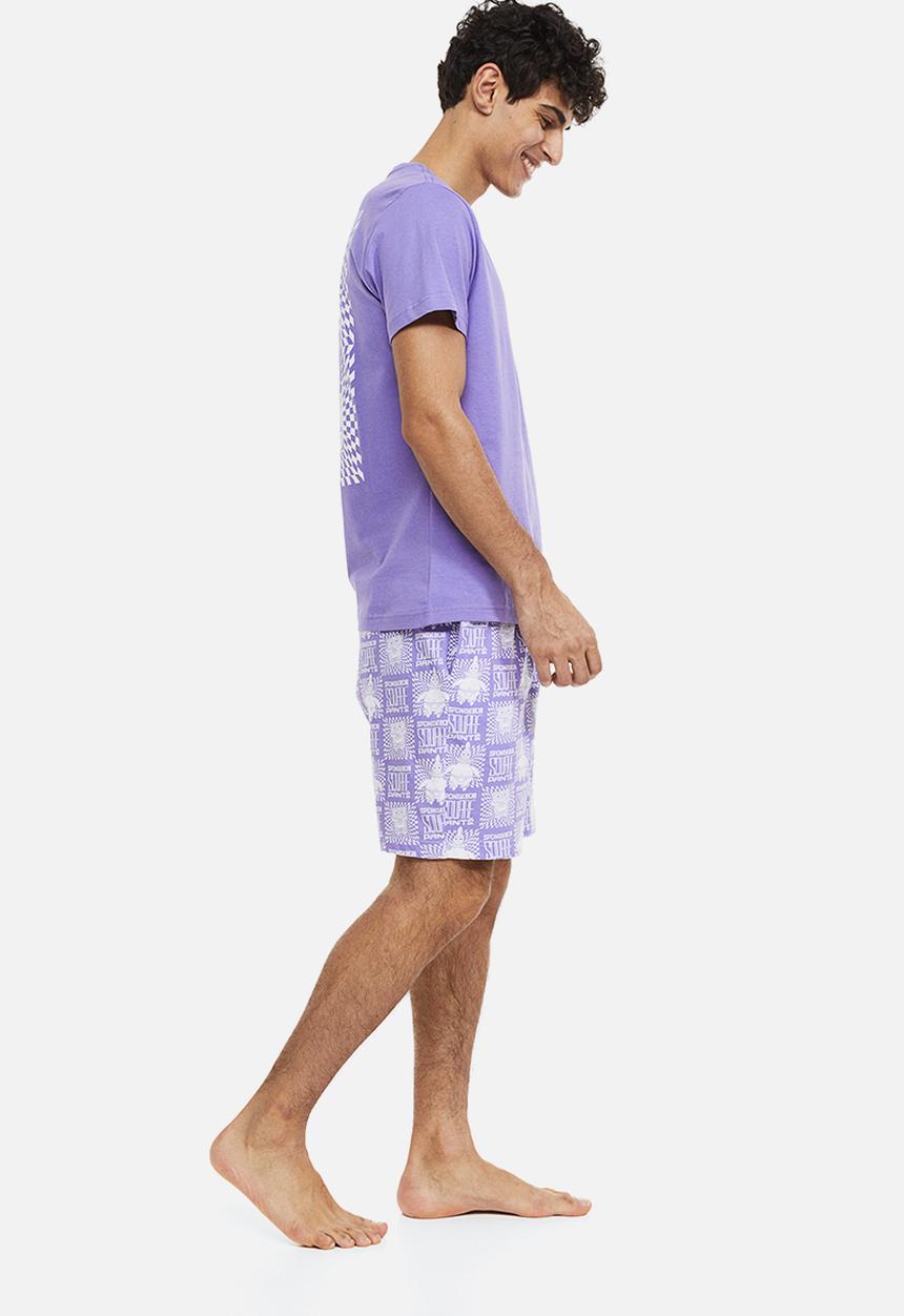 H&M - Regular fit pyjama t-shirt and shorts - purple spongebob