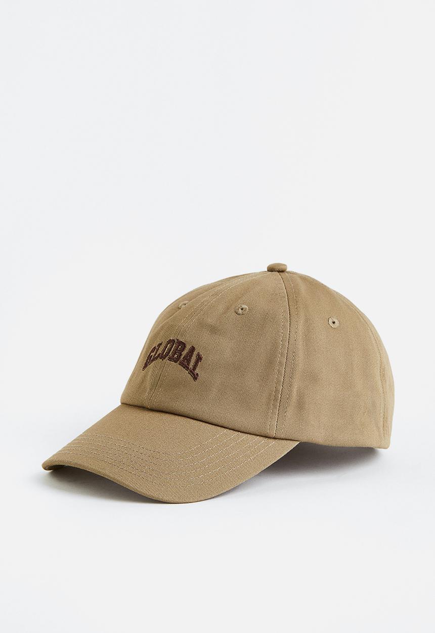 H&M - Embroidered-motif cotton cap - khaki green global 