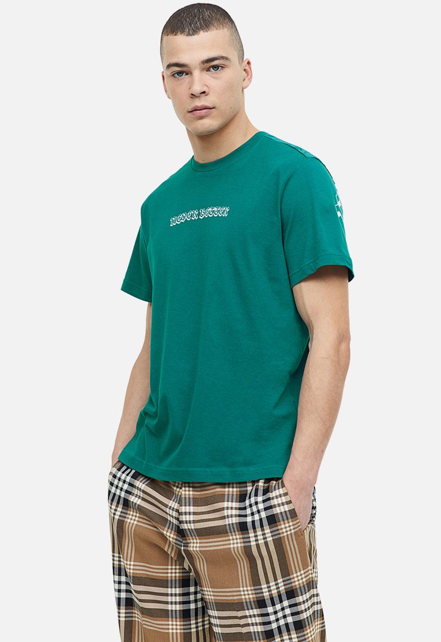 H&M - Regular fit printed t-shirt - dark turquoise never better 