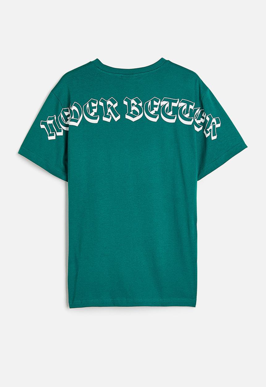 H&M - Regular fit printed t-shirt - dark turquoise never better 