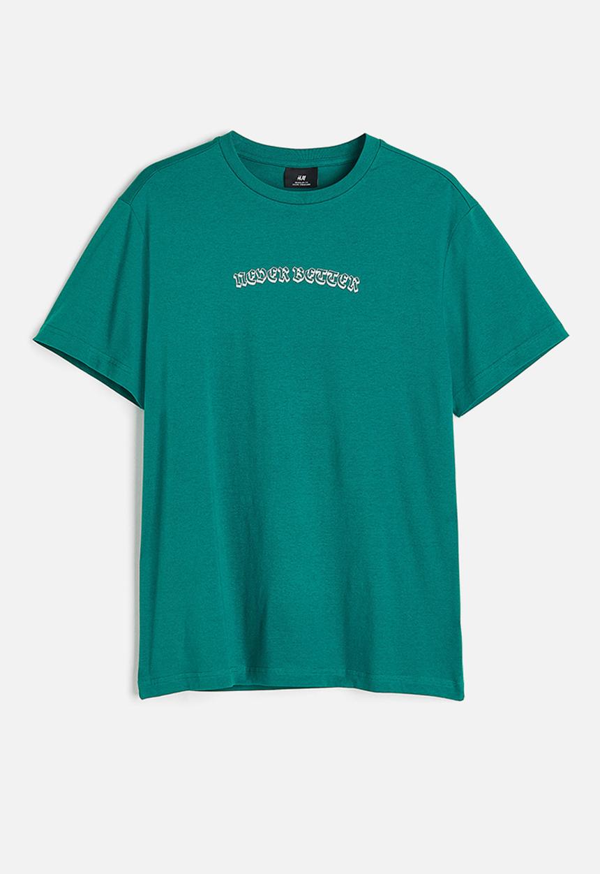 H&M - Regular fit printed t-shirt - dark turquoise never better 