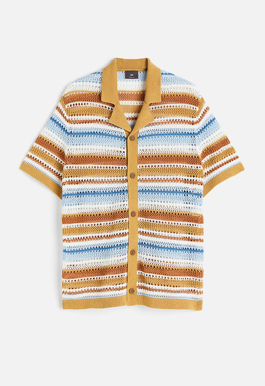 H&M - Regular fit crochet-look resort shirt - beige/striped