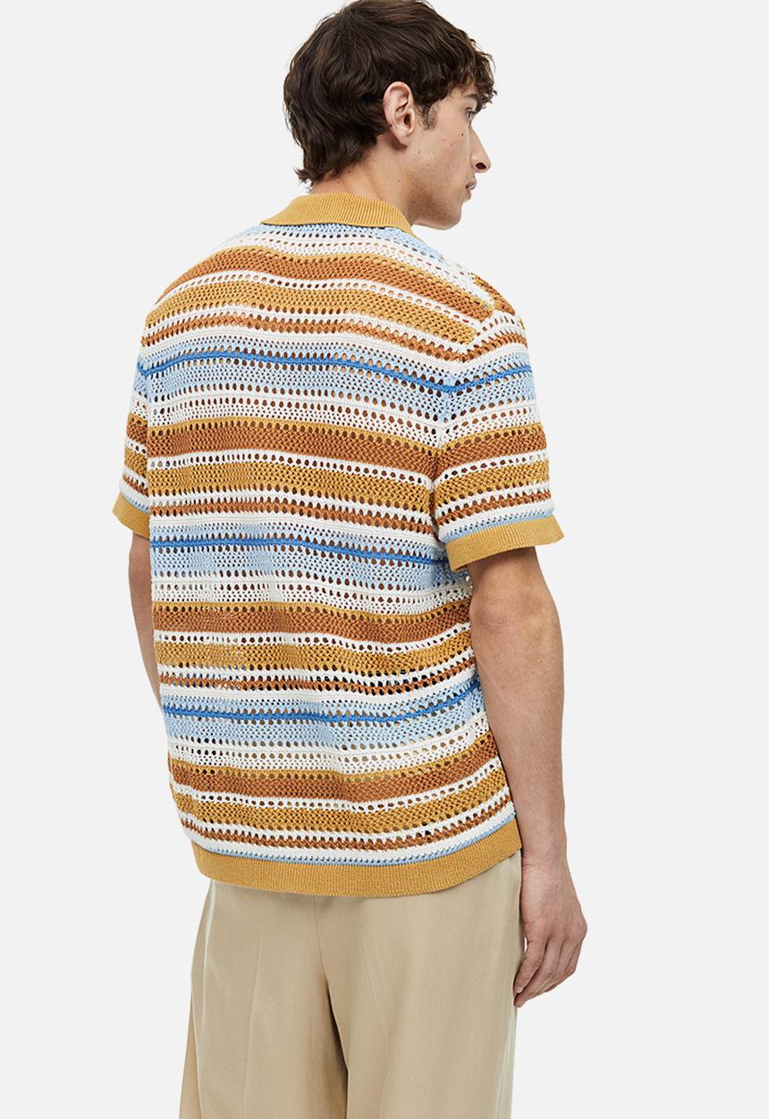 H&M - Regular fit crochet-look resort shirt - beige/striped