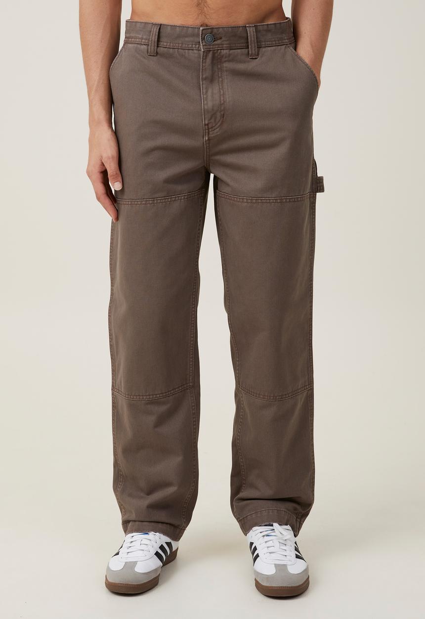 Cotton On - Loose fit pant - washed chocolate knee patch twill