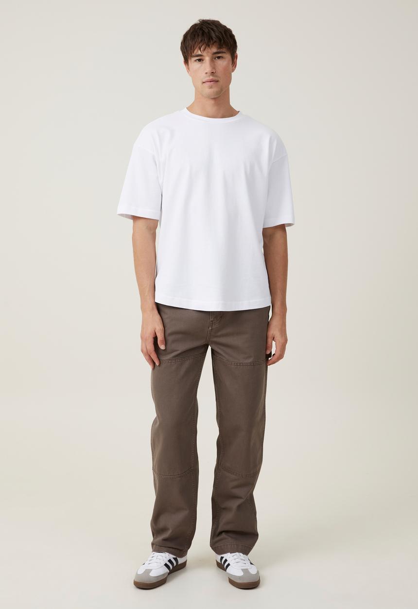 Cotton On - Loose fit pant - washed chocolate knee patch twill