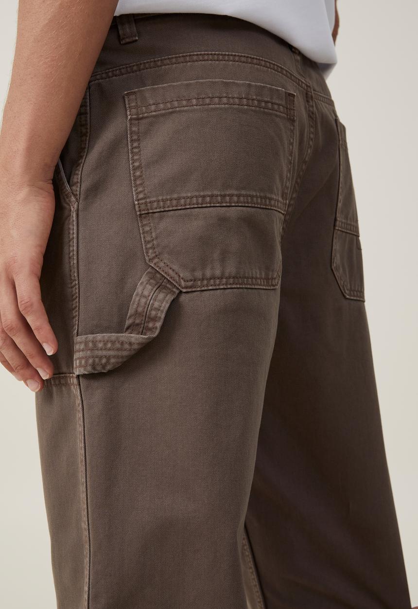 Cotton On - Loose fit pant - washed chocolate knee patch twill