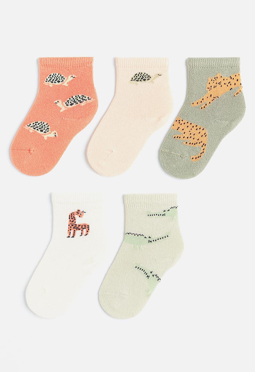 H&M - 5-pack socks - khaki green/animals