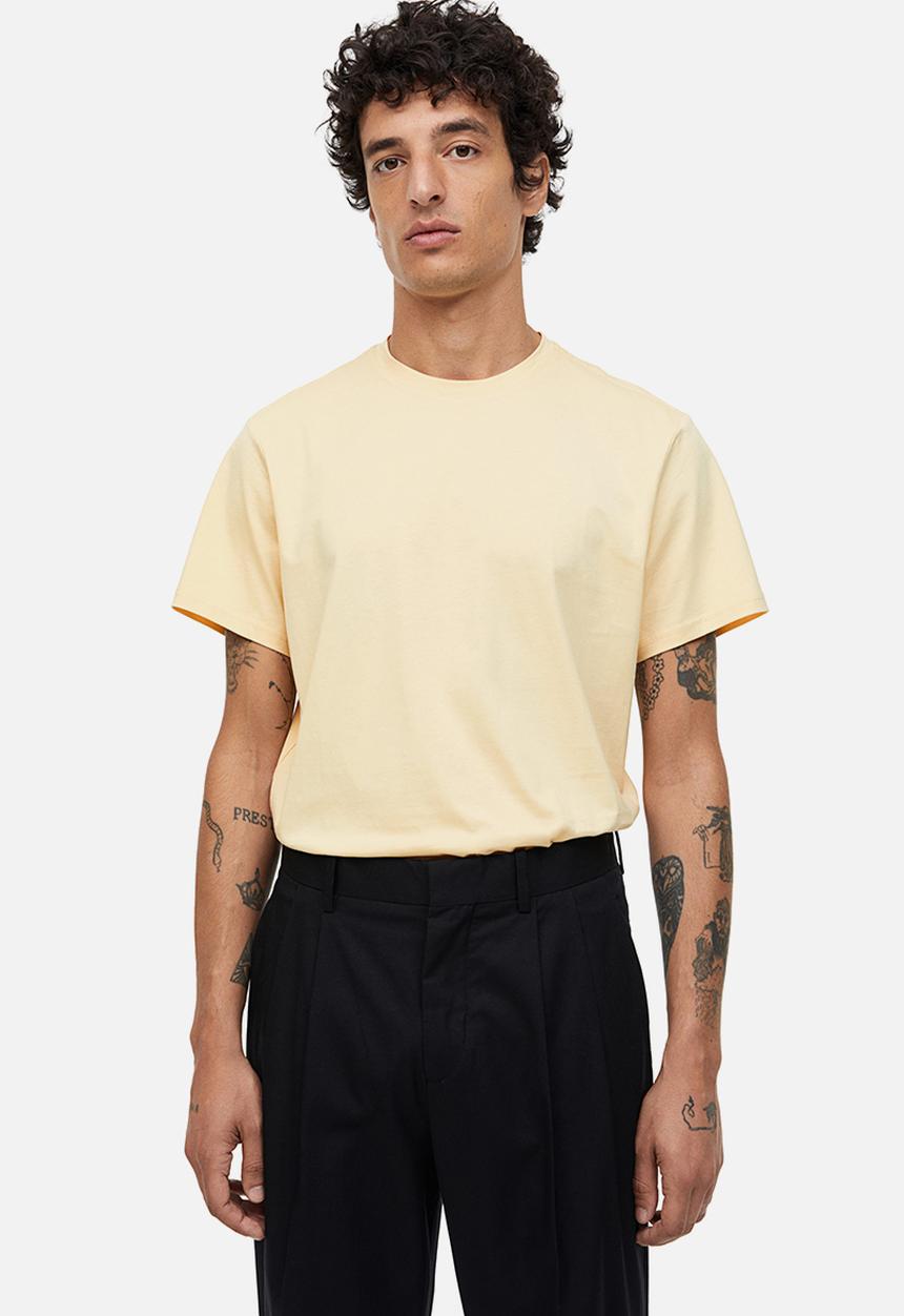 H&M - Regular fit pima cotton t-shirt - pale yellow 