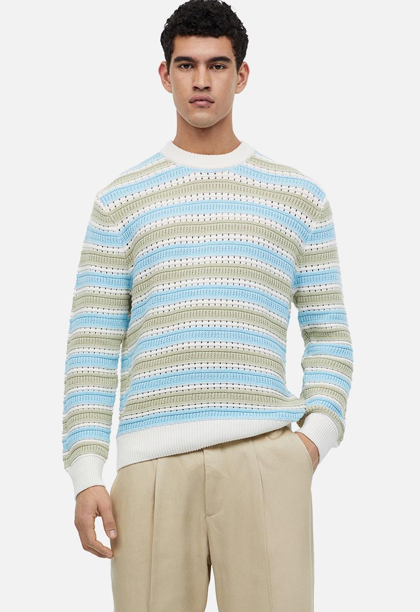 H&M - Regular fit textured-knit jumper - light blue striped