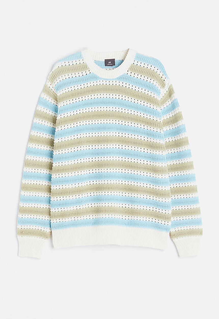 H&M - Regular fit textured-knit jumper - light blue striped