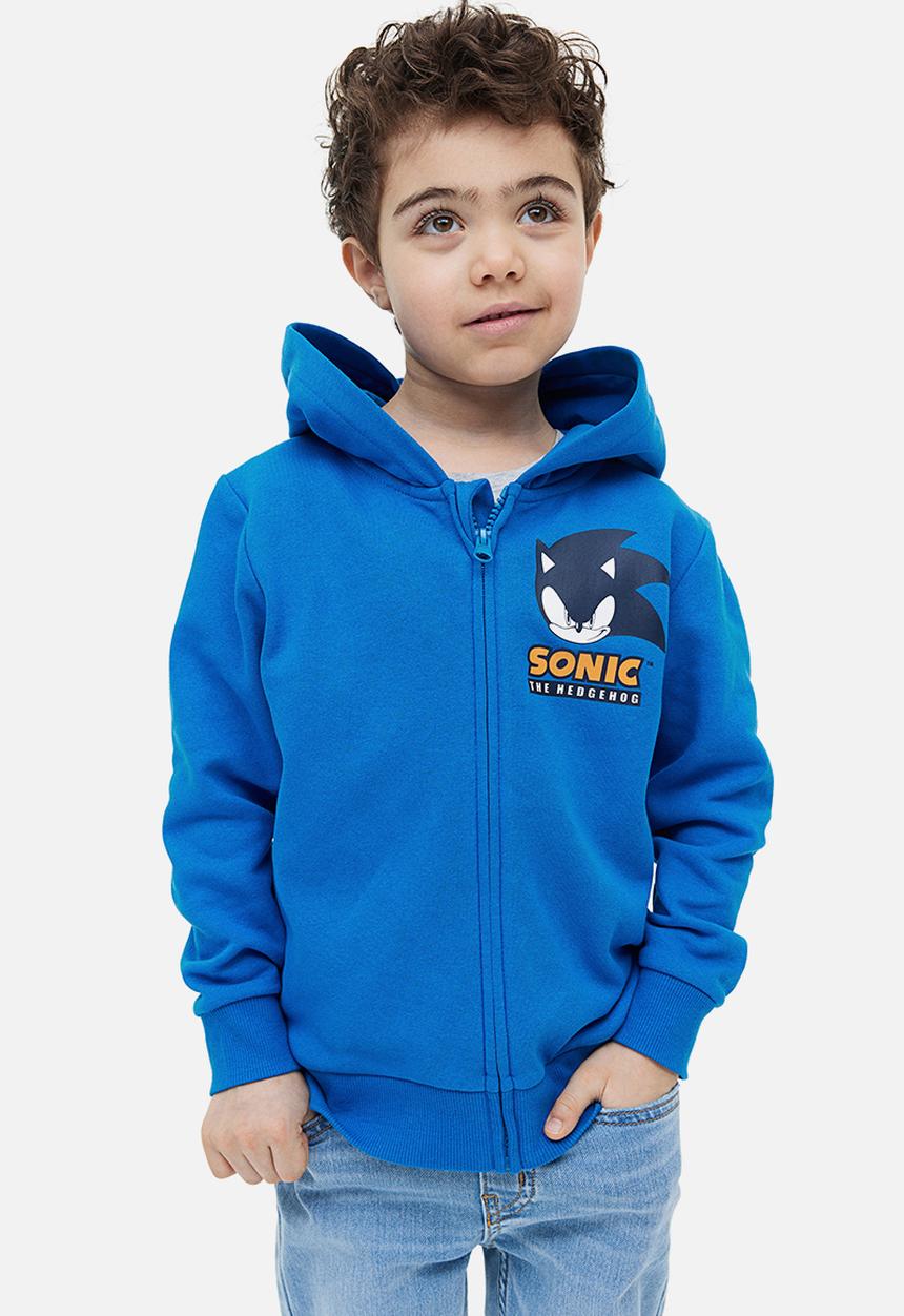 H&M - Appliquéed zip-through hoodie - blue/sonic the hedgehog
