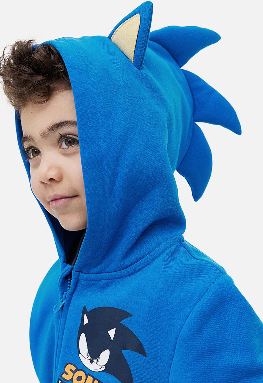 H&M - Appliquéed zip-through hoodie - blue/sonic the hedgehog