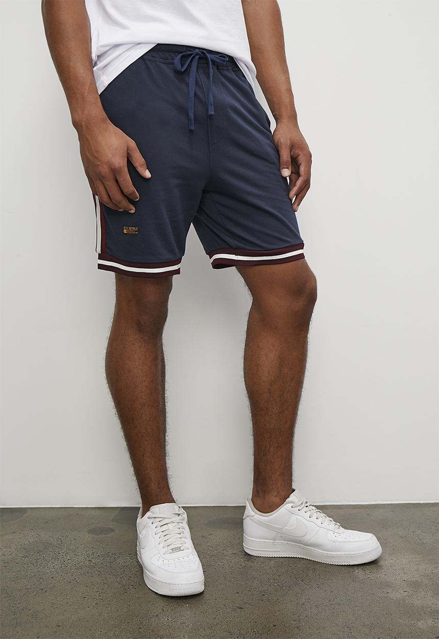 STYLE REPUBLIC - Grant fashion basketball fleece grant short - navy & plum