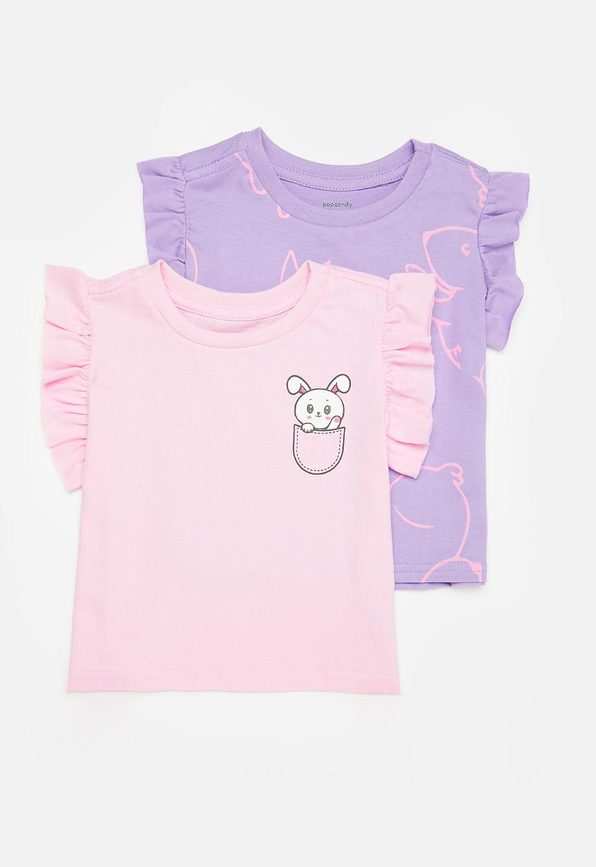 Pop Candy - 2Pk frill sleeve tee - lilac & pink