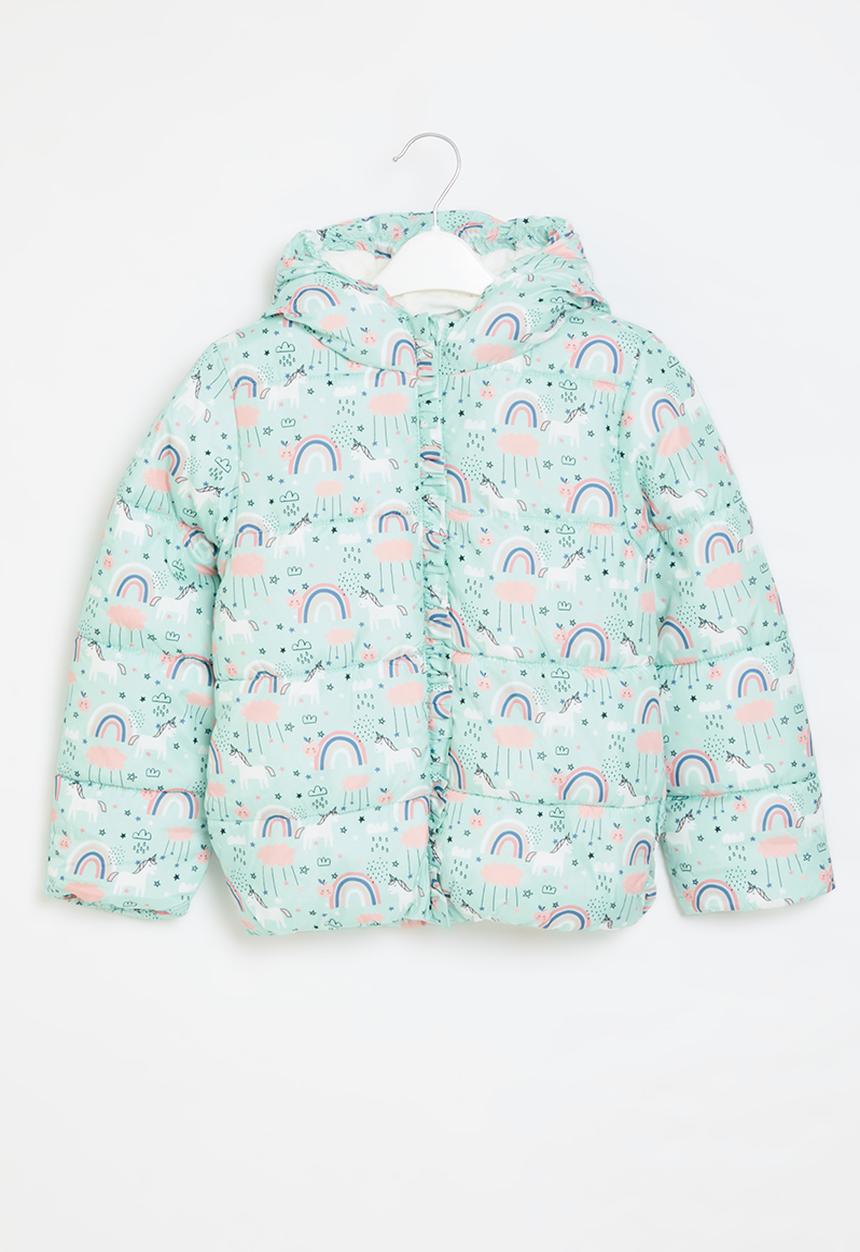 MINOTI - Girls basic unicorn aop puffa coat - aqua