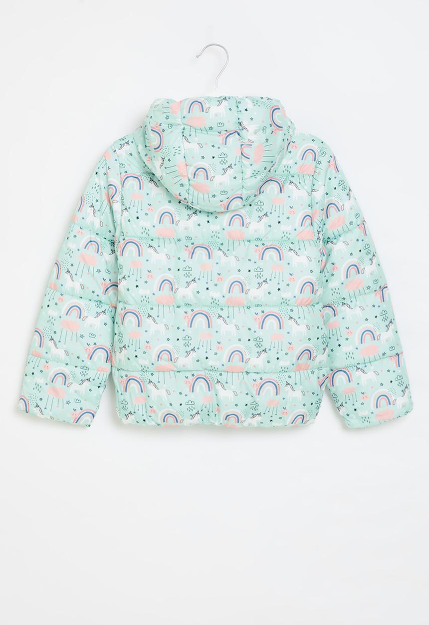 MINOTI - Girls basic unicorn aop puffa coat - aqua