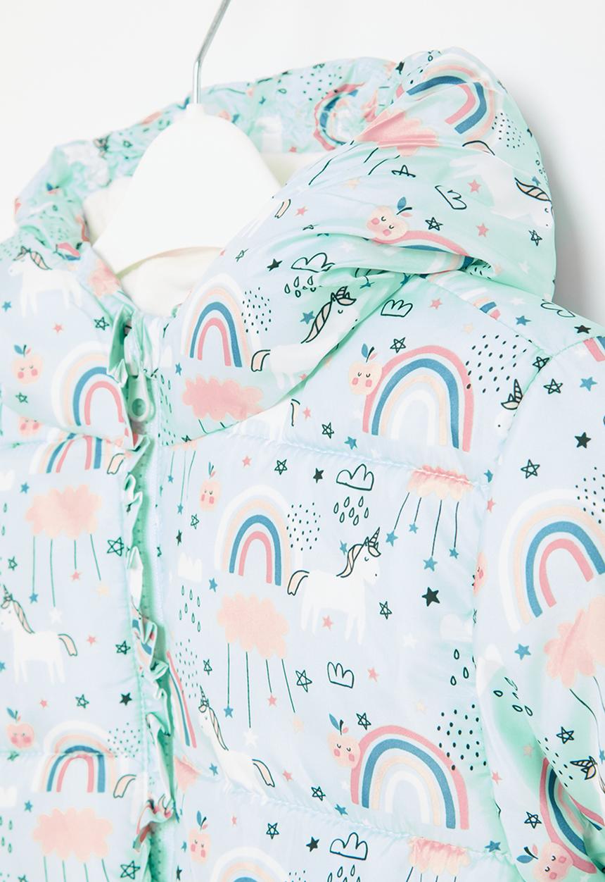 MINOTI - Girls basic unicorn aop puffa coat - aqua