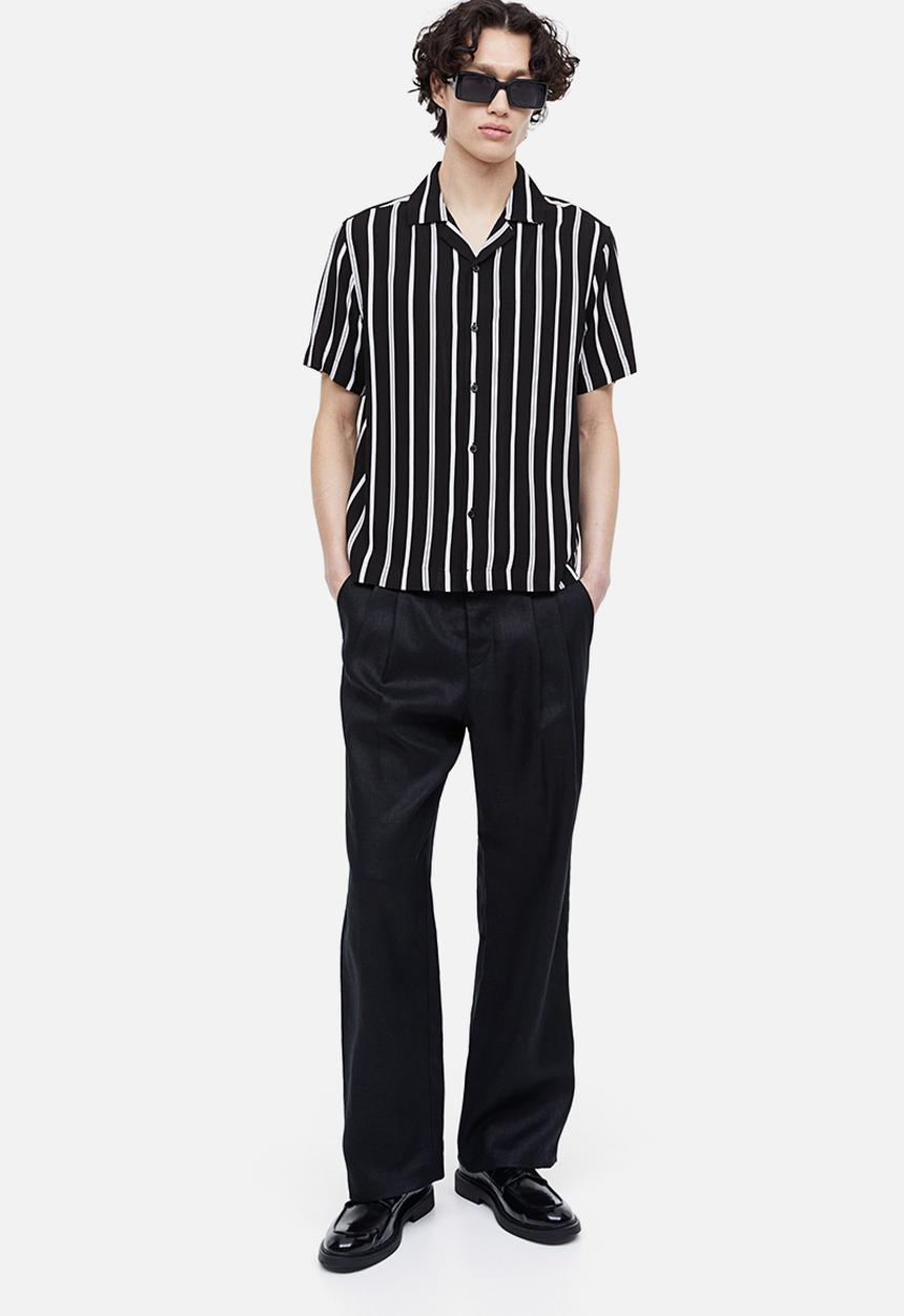 H&M - Patterned resort shirt - black/white striped