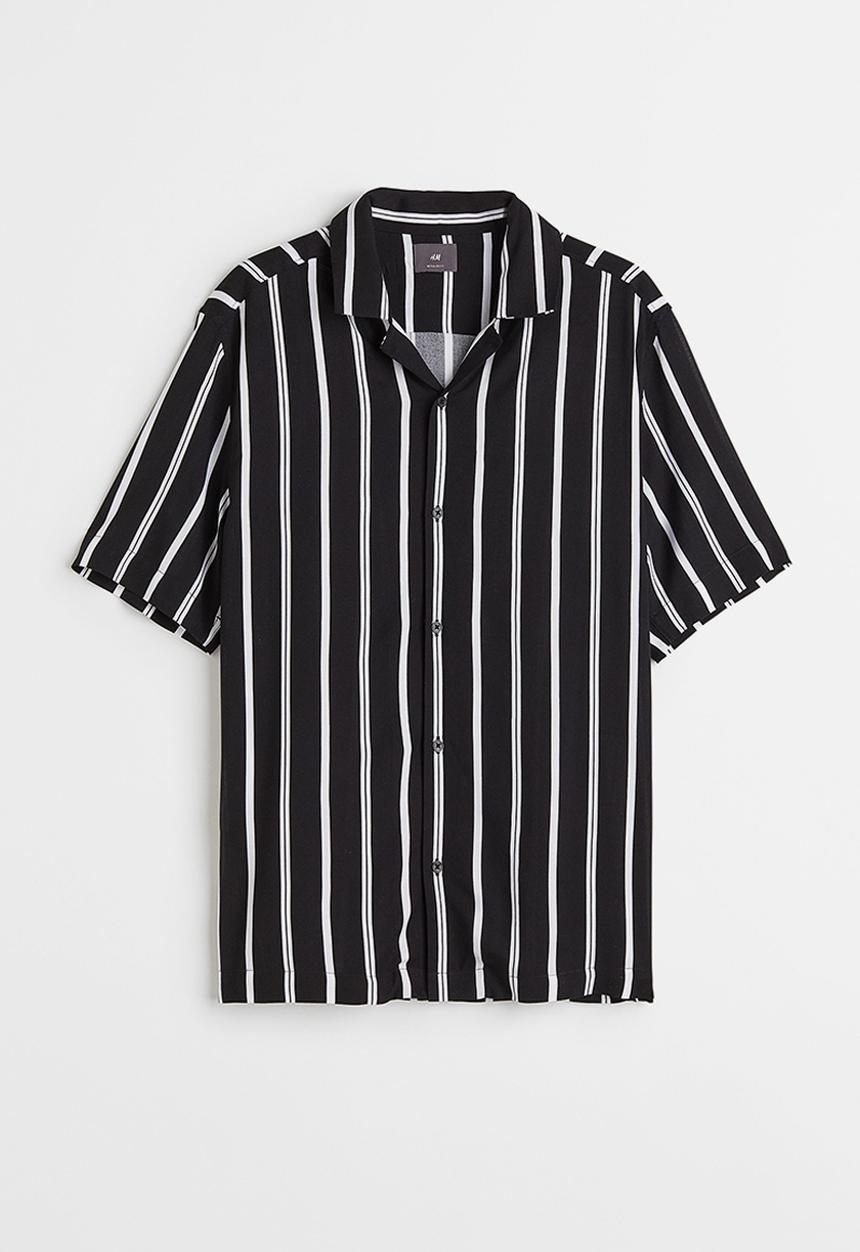 H&M - Patterned resort shirt - black/white striped