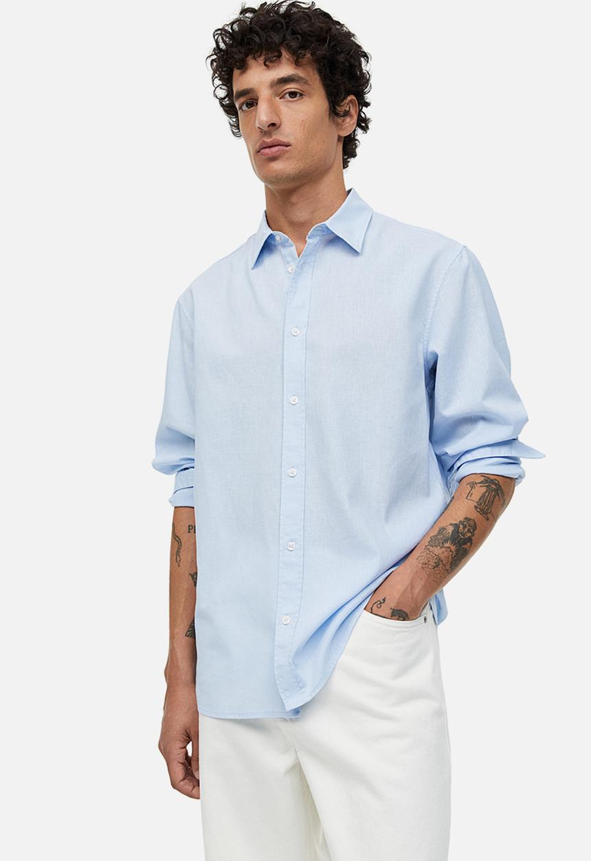 H&M - Regular fit linen-blend shirt - light blue