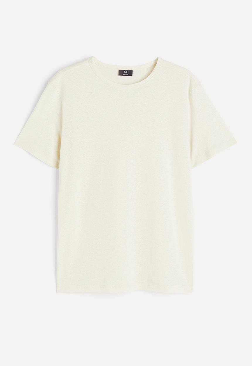 H&M - Regular fit linen-blend T-shirt - white