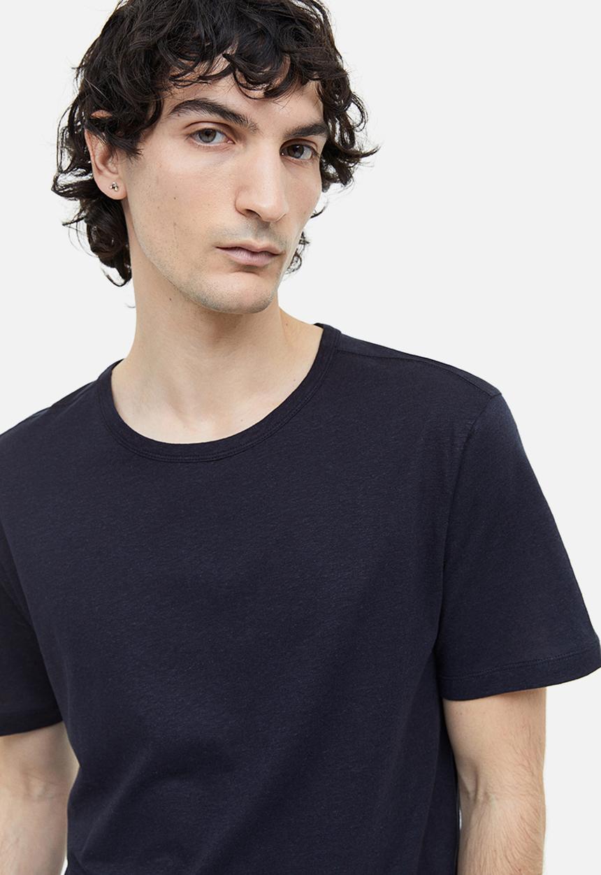 H&M - Regular fit linen-blend t-shirt - navy blue