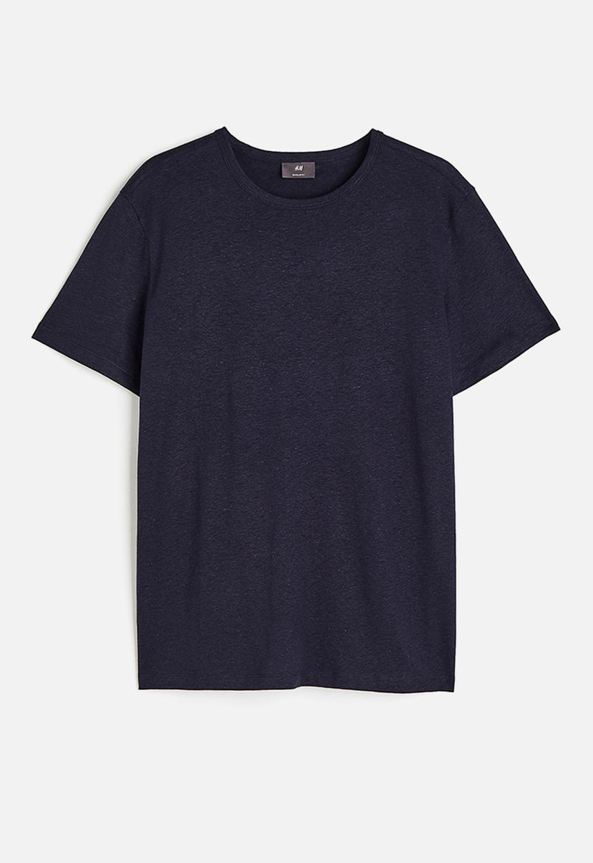 H&M - Regular fit linen-blend t-shirt - navy blue